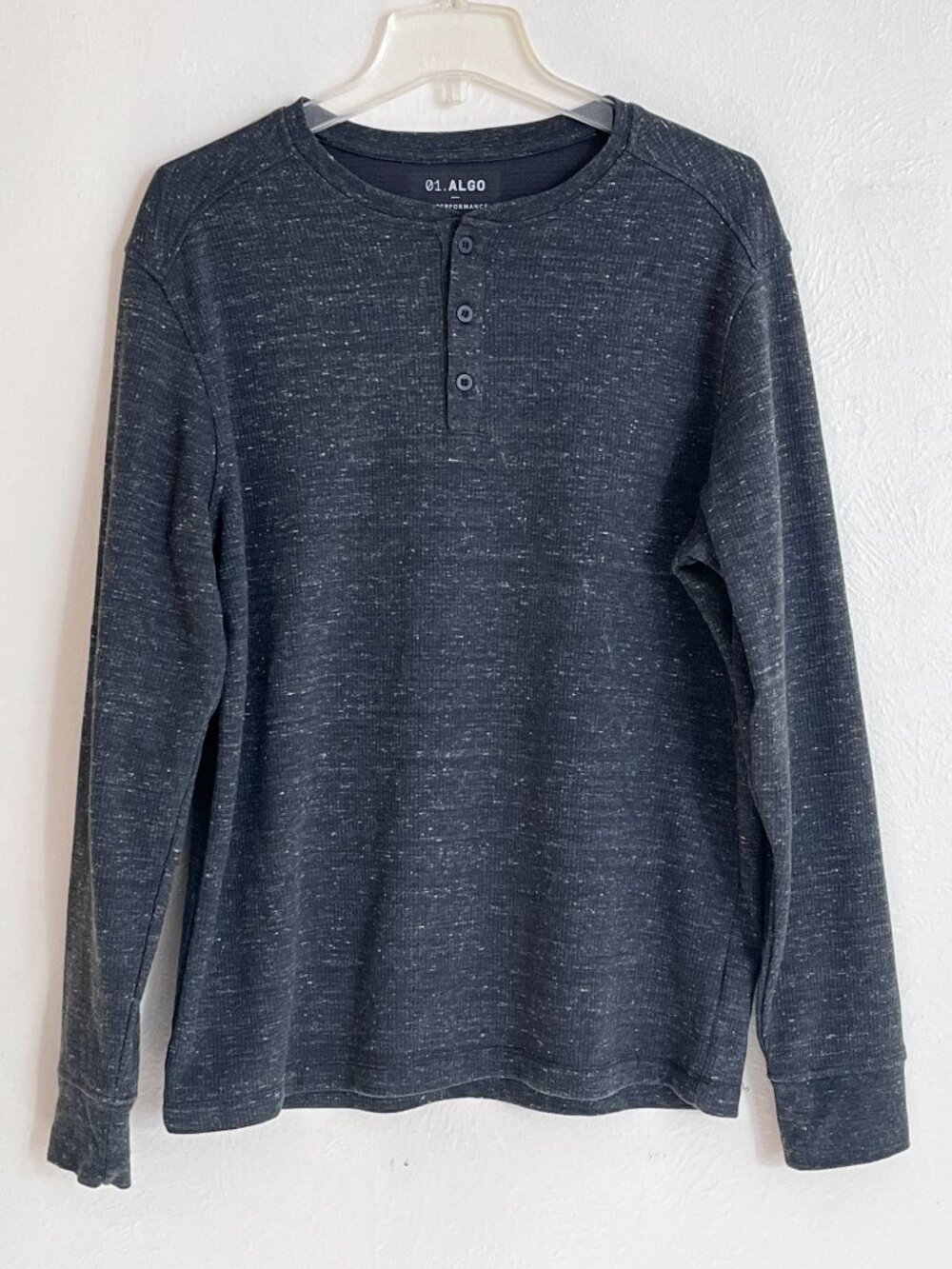 01.Algo Men's Gray Performance Thermal Henley Shirt L UPF 40 Techwear Gorpcore